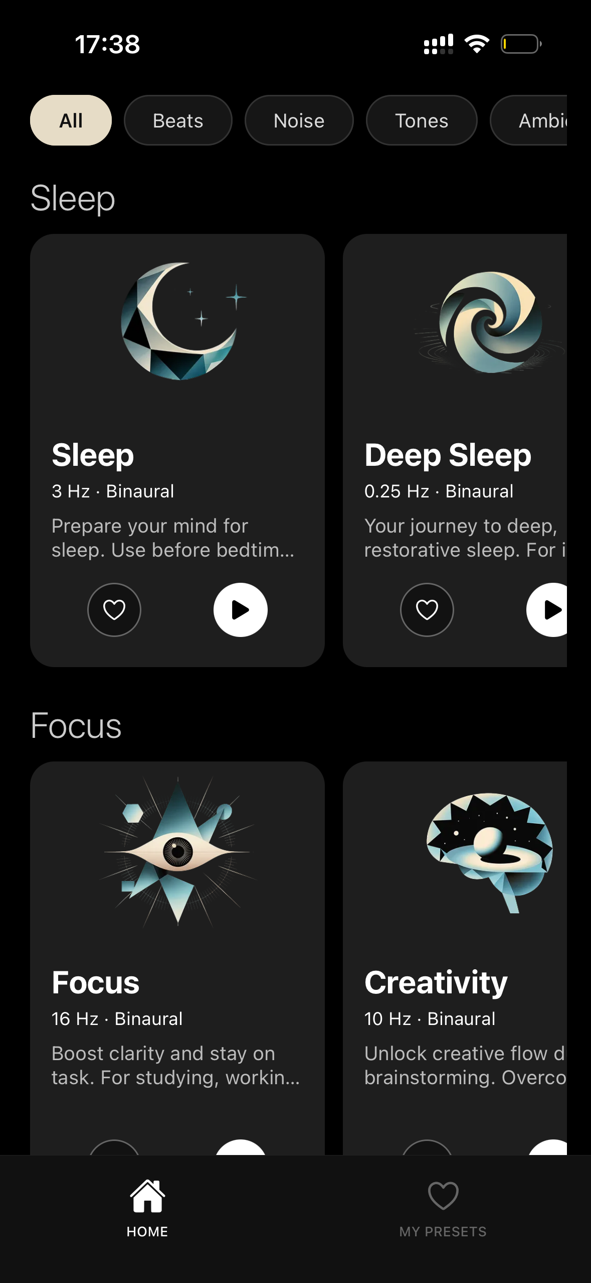 Biaura app home screen
