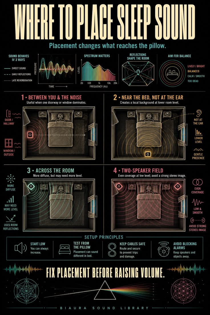 Between you and the noise. Test from the pillow.